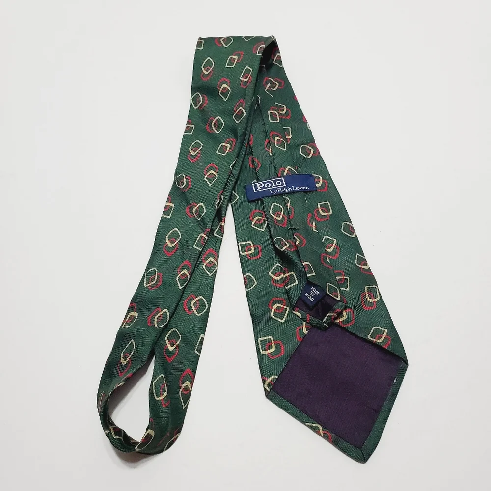 Polo Ralph Lauren Green Geometric Pattern Men's Silk Neck Tie 57x4" - Picture 5 of 5